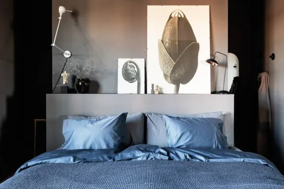 chambre mur gris béton décoration scandinave