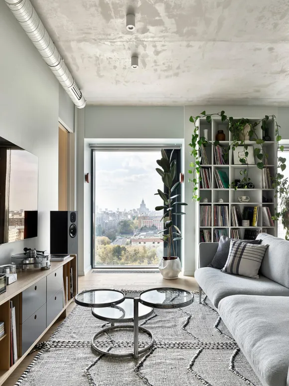 salon avec baie vitrée décoration contemporaine