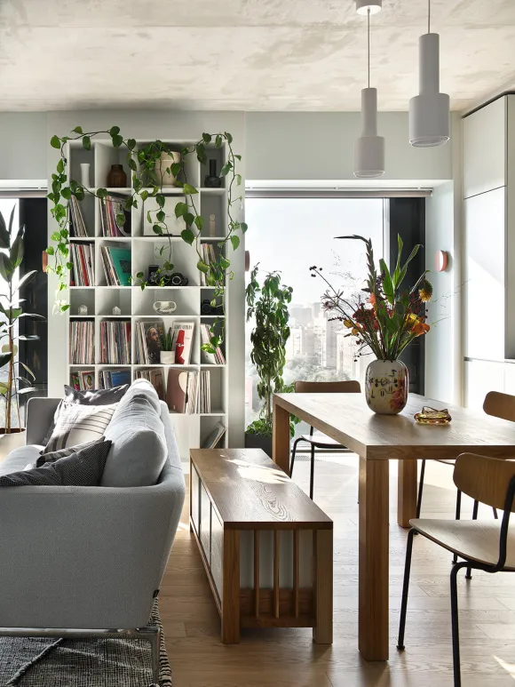 salon avec salle à manger décoration contemporaine