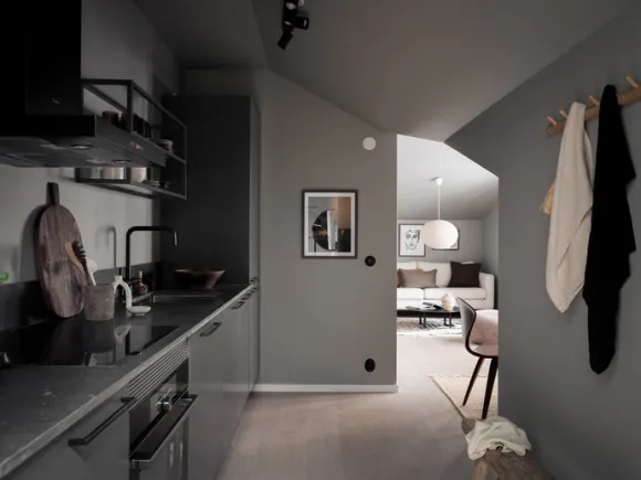 cuisine noire murs gris