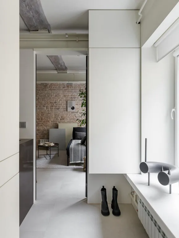 salon et cuisine dans studio 35m2 décoration contemporaine