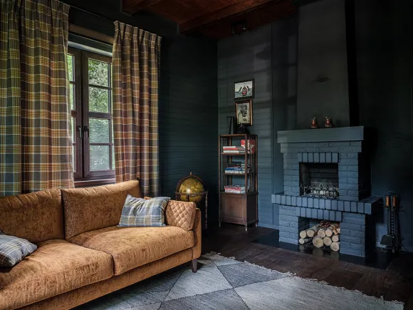 salon avec cheminée