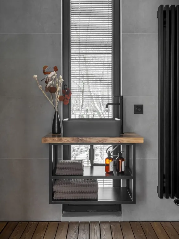 salle de bain décoration design grise petite maison miroir de 36m2