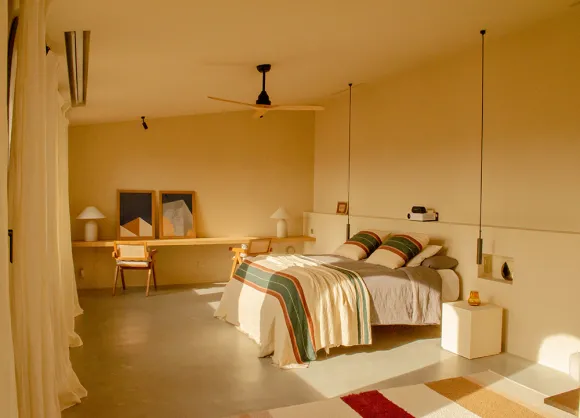 bedroom Casa Carolina house in Emporda Spain with pool rustic chic decor