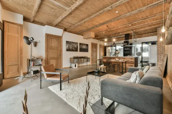 salon sol béton ciré loft 105m2 Amsterdam