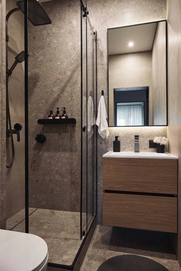 salle de bain beige design appartement 105m2 décoration contemporaine