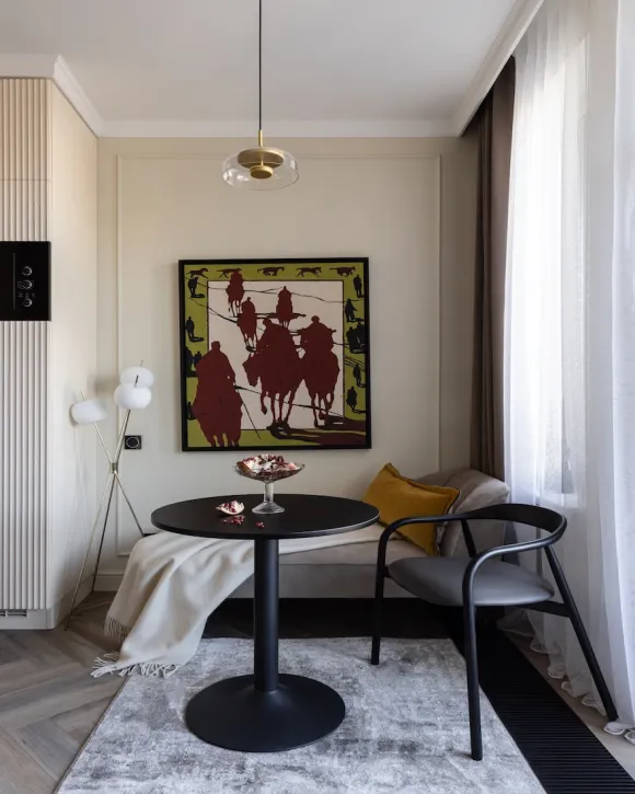 salon avec coin repas décoration contemporaine studio 24m2
