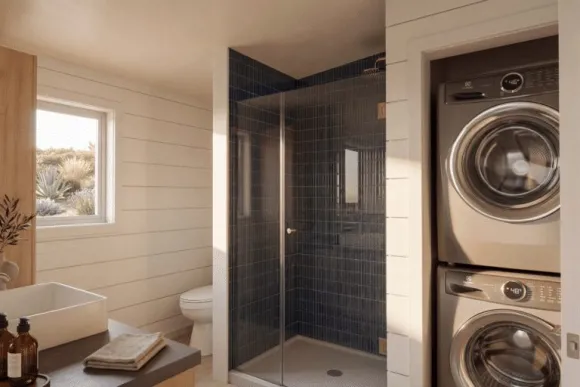 salle de bain avec espace buanderie
